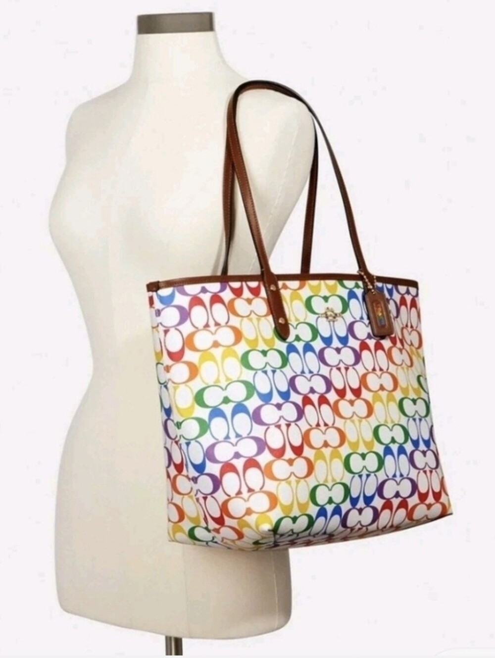 Coach Reversible Rainbow To Blue. Limited Edition On White Lg. Tote. Authentic* - Picture 2 of 7